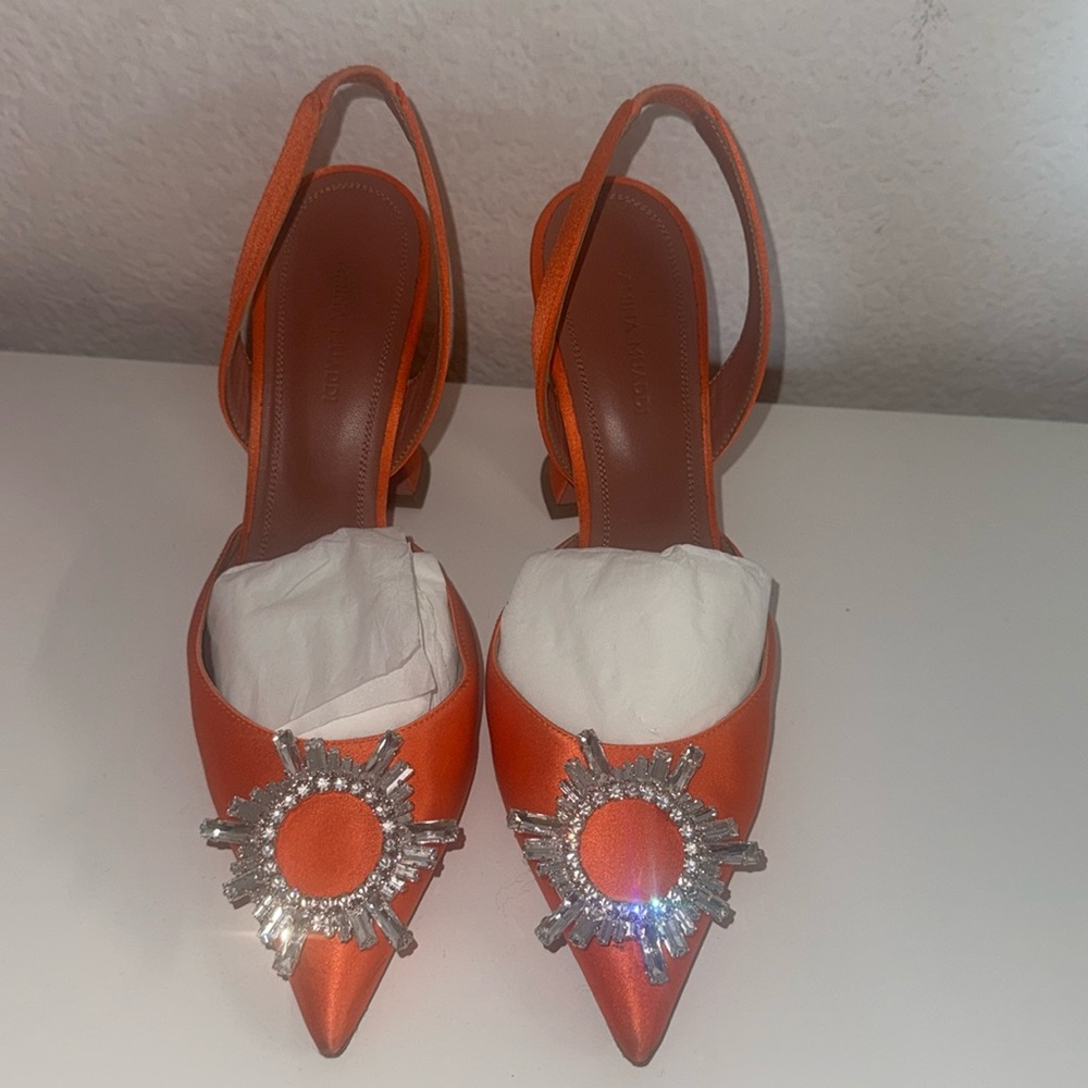 Amina Muaddi
Satin Crystal Embellishments Slingback Pumps